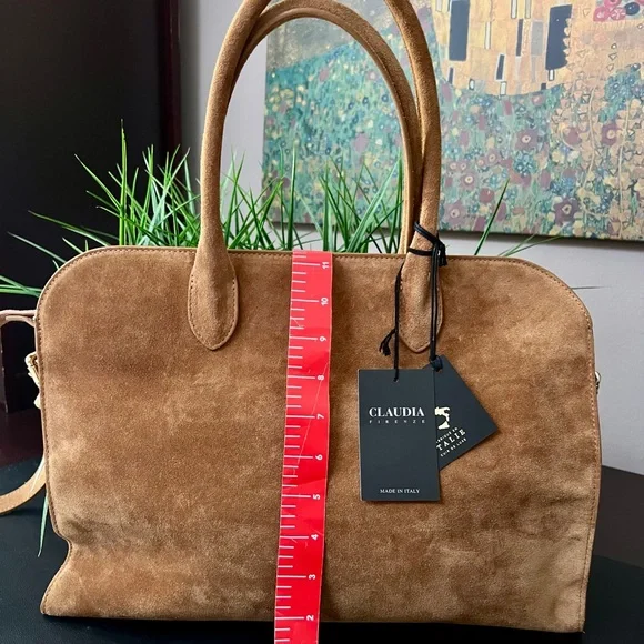CLAUDIA FIRENZE Golden Italian Suede Satchel - Picture 10 of 10
